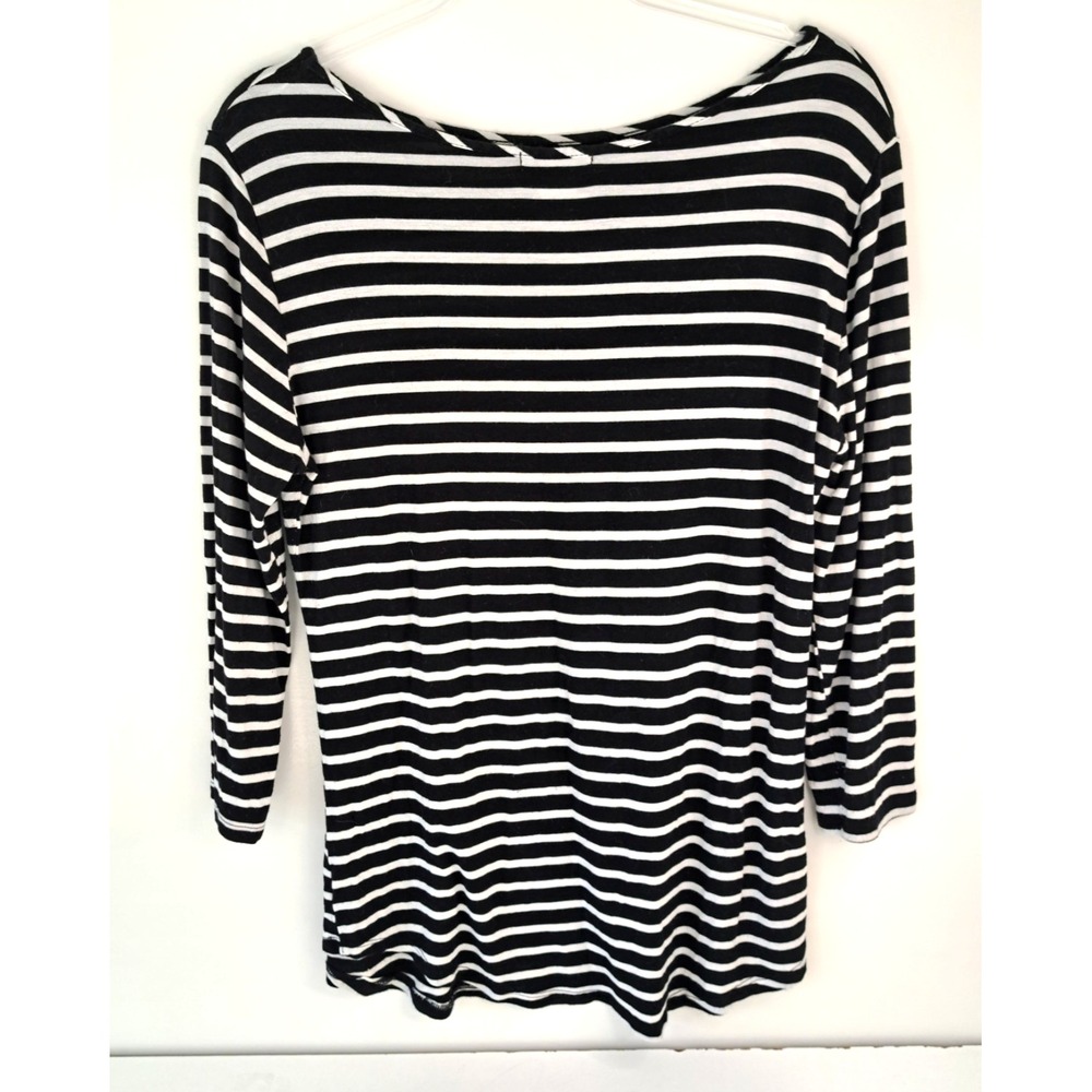 Olivia Blu Striped Shirt With Embroidered Flower Women's L Floral Spring Top - Picture 3 of 7